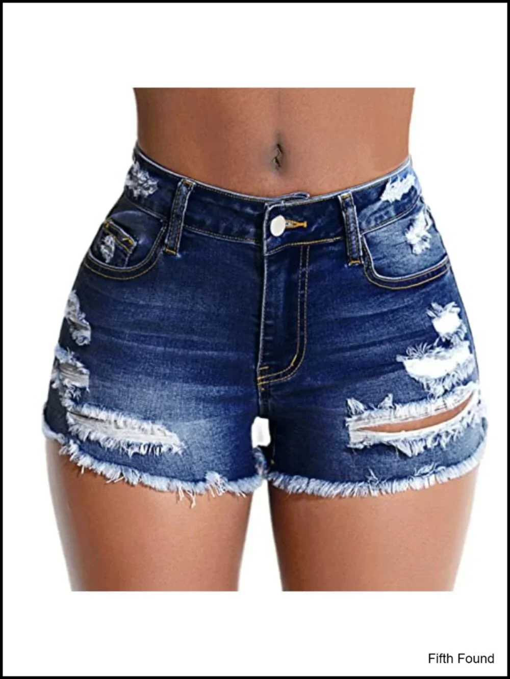 Women's Stretch Ripped Denim Shorts Mid Waist Frayed Raw Hem Distressed